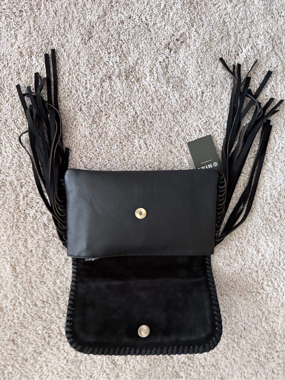 Myra Black Leather Fringe Crossbody/Cutch with Aztec Panel - NWT - Picture 6 of 16